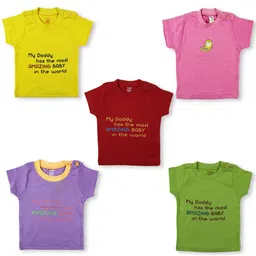 Born Babies Kids Pack Of 5 Typography Printed Organic Cotton T-shirt-image-91