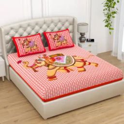 Living Roots Printed Pink 240 TC Cotton Bedsheet with 2 Pillow Covers-image-91