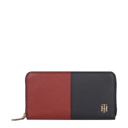 Tommy Hilfiger Maroon & Black Color Block Zip Around Wallet for Women-image-74