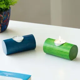 ExclusiveLane 'Jugnu Drum' Wooden Tea Light Holder (Set of 2)-picture-30