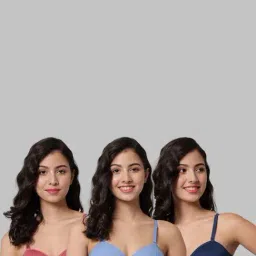 AROUSY Blue & Pink Cotton Demi Cup Bras - Pack Of 3-picture-35