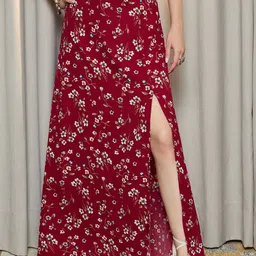 Berrylush Floral Printed Flared A-Line Maxi Skirt-image-95