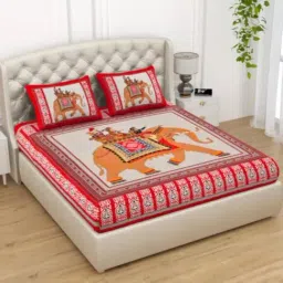 Living Roots Printed Red 240 TC Cotton Bedsheet with 2 Pillow Covers-image-79