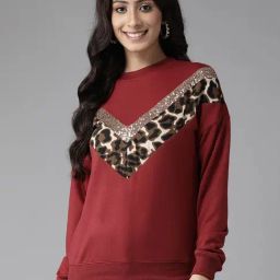 KASSUALLY Red & Beige Cotton Embellished Sweatshirt-59