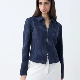 Wardrobe by Westside Navy Pinstriped Cotton Shirt-picture-38