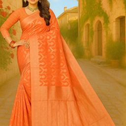 Moda Rapido Women Peach Woven Design Pure Cotton Saree-picture-15