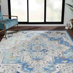 Obsessions Blue & Beige Polypropylene Anti-Static Classical Carpet - Large-picture-17