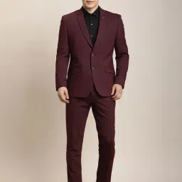 Turtle Maroon Cotton Tailored Fit Self Design Two Piece Suit-image-20