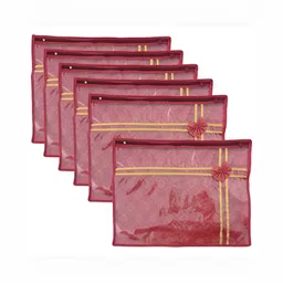 Aura Maroon & Gold Toned 6 Pieces Printed Saree Cover Organisers-17