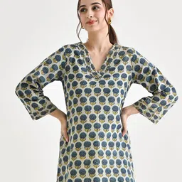 Rustorange Floral Printed V-Neck Pure Cotton Kurti-picture-28