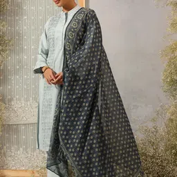 Lakshita Charcoal Grey Printed Georgette Dupatta for Women-picture-4