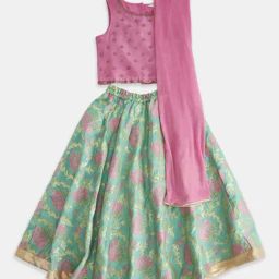 Akkriti by Pantaloons Kids Pink & Green Embellished Ghagra Cholis-image-55