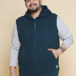 John Pride Teal Regular Fit Plus Size Hooded Sweatshirt-image-25