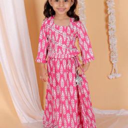 The Mom Store Kids Pink Floral Print Lehenga with Choli-image-99