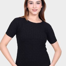 LEZA Women Self Design Round Neck Cotton Top-image-70