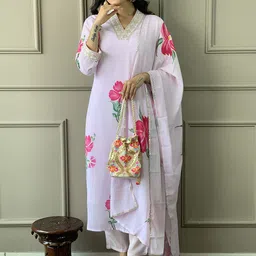 KALINI Women Ethnic Motifs Printed Regular Silk Crepe Kurta with Trousers & With Dupatta-image-41