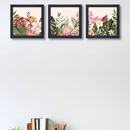 nest ART Set of 3 Pink & Green Abstract Synthetic Wood Wall Art image 1