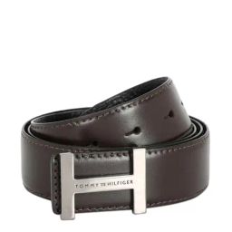 Tommy Hilfiger Brown & Black Leather Reversible Belt for Men-image-16