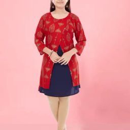 Aarika Kids Girls Red-Navy Blue Party Wear Kurti-image-14