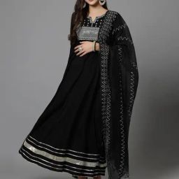 Stylum Black Rayon Embroidered Anarkali Kurta With Dupatta-image-55