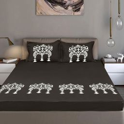 Bodycomfy Jersey Charcoal Printed Cotton Fitted 400 TC King Bedsheet Set 1.98 m x 1.8 m-image-18