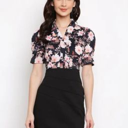 Latin Quarters Black Floral Print A Line Dress-image-88