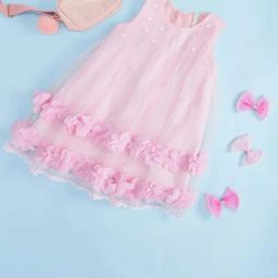 Pantaloons Junior Kids Pink Cotton Embellished Dress-image-65