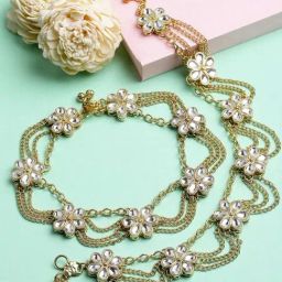 Karatcart Gold-Plated Floral Chain and Kundan Anklet for Women-image-47