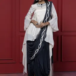 GloballyRonakRBafna Floral Embroidered Round Neck Top with Trousers Co-Ords-picture-1
