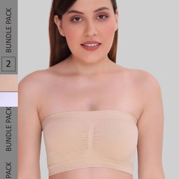 PLUMBURY Pack Of 2 Medium Coverage Removable Padding All Day Comfort Bandeau Bra-27