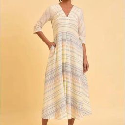 W Cream Cotton Printed Maxi Dress-picture-6