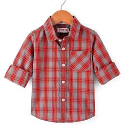 Babyhug Cotton Full Sleeves Checked Shirt- Orange Grey-image-1