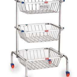 HAZEL Stainless Steel Kitchen Rack Stand For Fruit Vegetable Multipurpose Multi Shelves Storage Basket Trolley with Wheel, 25.28 Inches Height-image-25