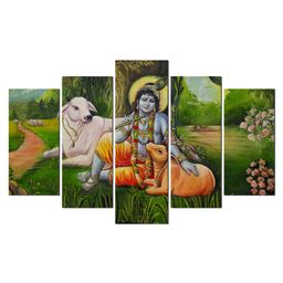 WENS Krishna Devine Art  5 Pieces Laminated Wall Panels  -Multicolor-24