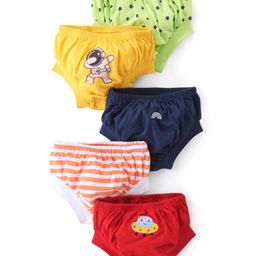 Doodle Poodle 100% Cotton Knit Striped & Space Theme Printed Briefs Pack Of 5 - Multicolour-picture-44