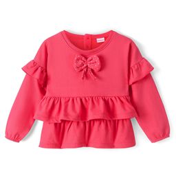 Babyhug Cotton Knit Full Sleeves Sweatshirt with Frill & Bow Detailing - Pink-image-30