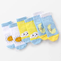 Cutewalk By Babyhug Anti Bacterial Ankle Length Socks Sun & Moon Print Pack Of 3 - White Yellow & Blue-image-26