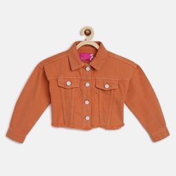 Tales & Stories Pure Cotton Full Sleeves Solid Regular Fit Jacket - Orange-image-5