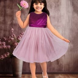 TOONYPORT Sleeveless Bodice Gathered Detailed Fit & Flare Shimmer Dress - Purple-image-52