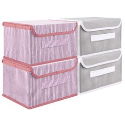 Kuber Industries Drawer Storage Box  Foldable Dhakkan Storage Box  Non-Woven Clothes Organizer For Toys  Storage Box with Handle  Medium  Pack of 4  Multi-13