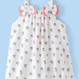 Babyhug Rayon Woven Sleeveless Singlet Top with Floral Print & Bow Applique - White-image-63