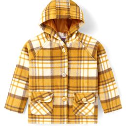 BabyhugWoven Full Raglan Sleeves Checkered Winter Jacket with Hood - Mustard-image-87