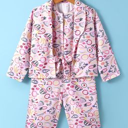 Enfance Fruits Printed Jumpsuit With Full Sleeves Coordinating Jacket - Pink-image-21