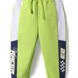 Babyhug French Terry Knit Full Length Track Pants with Race Print - Light Green-image-88