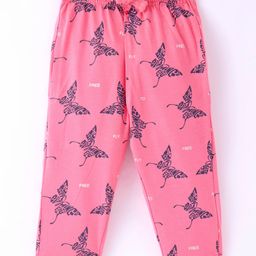 Doreme Lycra Knit Full Length Lounge Pant Butterfly Print - Pink-image-38