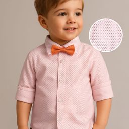 Babyhug Woven Full Sleeves Party Shirt with Bow & Polka Dots Print - Peach-image-96