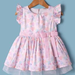 ToffyHouse Woven Frill Sleeves Party Dress With Heart Print - Light Pink-image-27