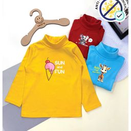 COCOON ORGANICS Cotton Rib Pack Of 3 Full Sleeves Ice Cream & Animals Printed Tees - Yellow Red & Sky Blue-image-15