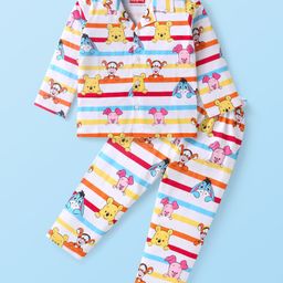 Babyhug Disney Single Jersey Knit Full Sleeves Front Open Night Suit with Winnie the Pooh Print- White-picture-8