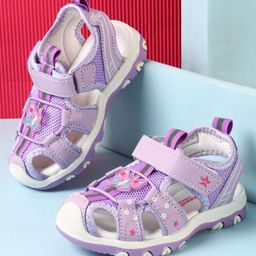 Cute Walk by Babyhug Velcro Closure Sandals with Butterfly Applique - Purple-image-37